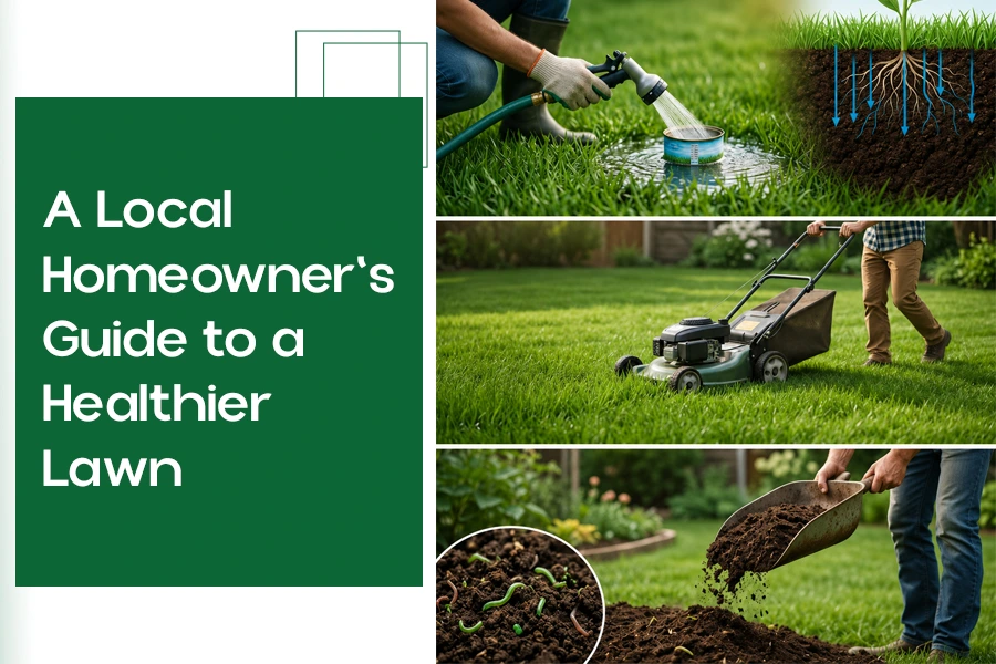 Local lawn care guide showing watering, mowing, and soil health tips for weed control